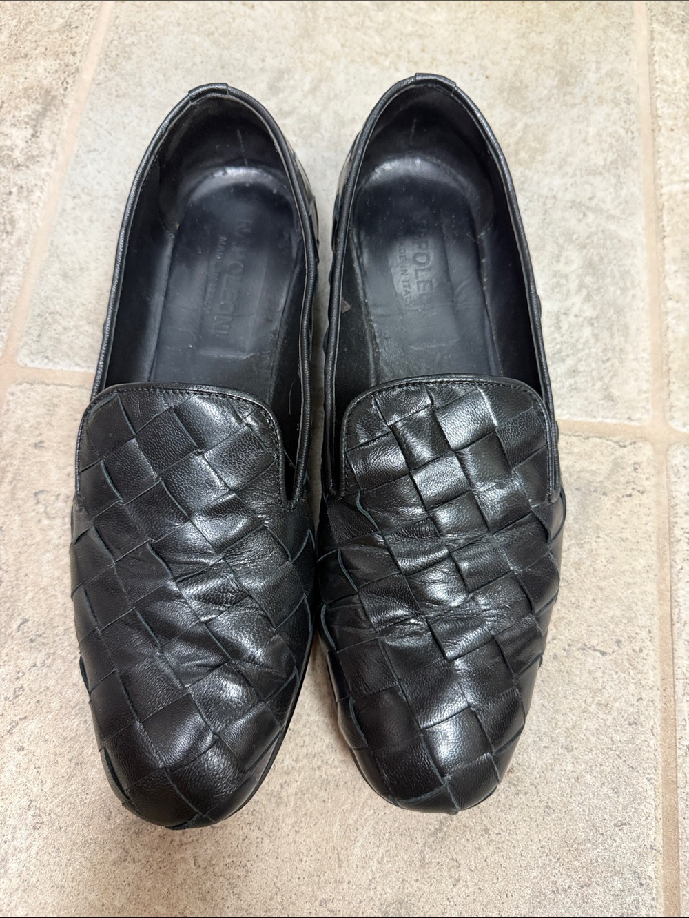 Napoleoni Rock Black Woven Leather Slip-On Shoes Flats